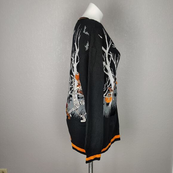Disney Mickey & Friends Halloween Cardigan Sweater Pumpkin Button Black/Orange M - Picture 2 of 14